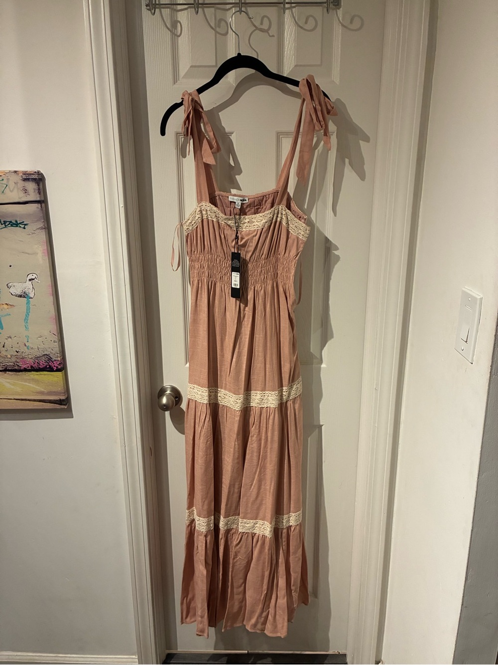 Fashion Nova Dusty Rose Maxi Dress with Lace Trim